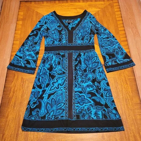 INC International Concepts | Dresses | Inc Blue Black Bell Sleeve Dress |  Poshmark